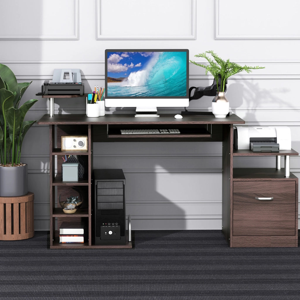 Scrivania per PC con Cassetto e Scaffale in Legno ¨C Minimal ¨C Legno