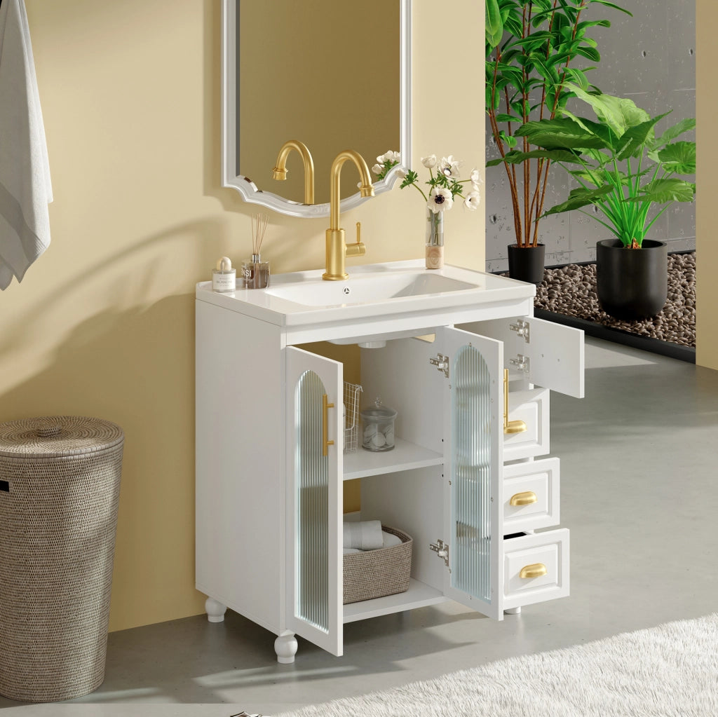 Mobile bagno con lavabo in ceramica bianco 80 cm con armadietto e cassetti