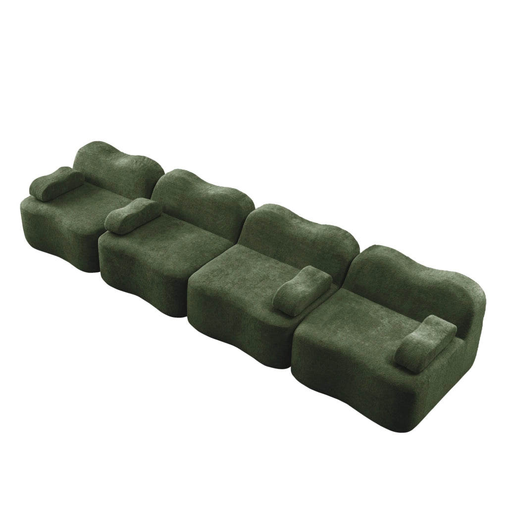 Divano modulare senza struttura interna in velluto verde con schiuma elastica 32D