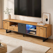 Mobile TV basso moderno con LED, ante con cerniere ammortizzate, 3 ante, 3 scomparti e 1 cassetto