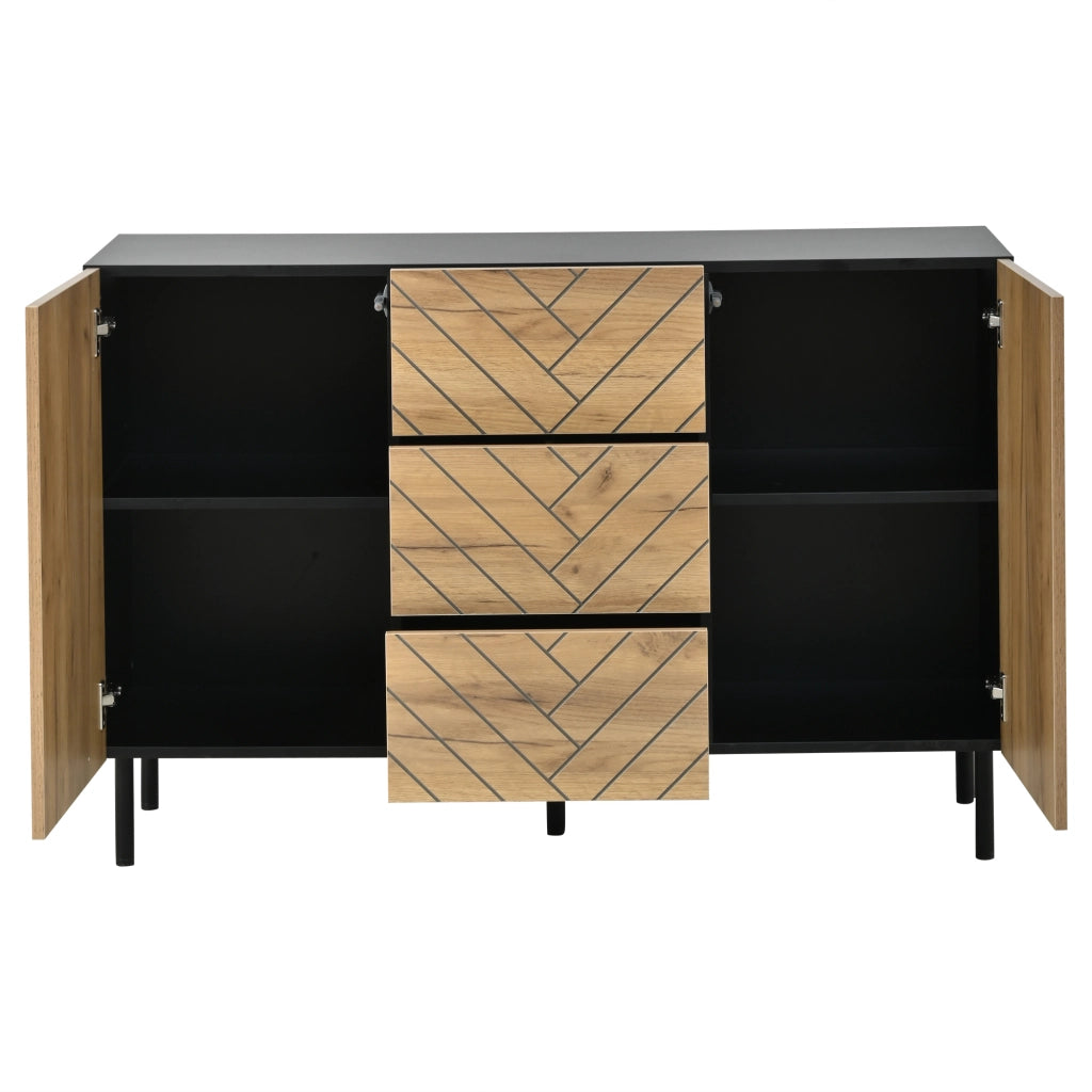 Sideboard moderno 120 x 40 x 76 cm in truciolare; finitura legno naturale e nero