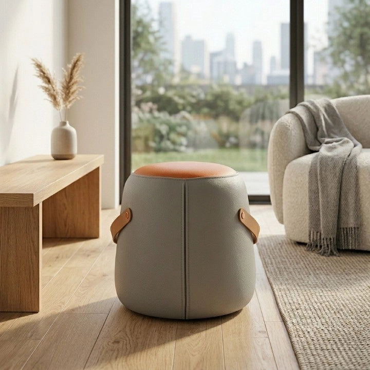Pouf poggiapiedi - con maniglia e seduta imbottita - per soggiorno - in PU grigio