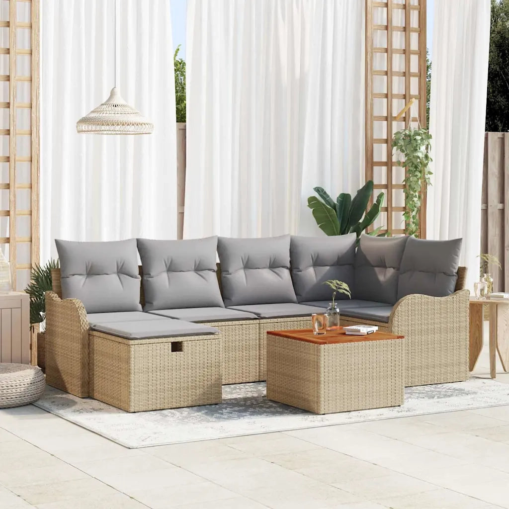 Set Divano da Giardino con cuscino 7 pcs Beige polyrattan