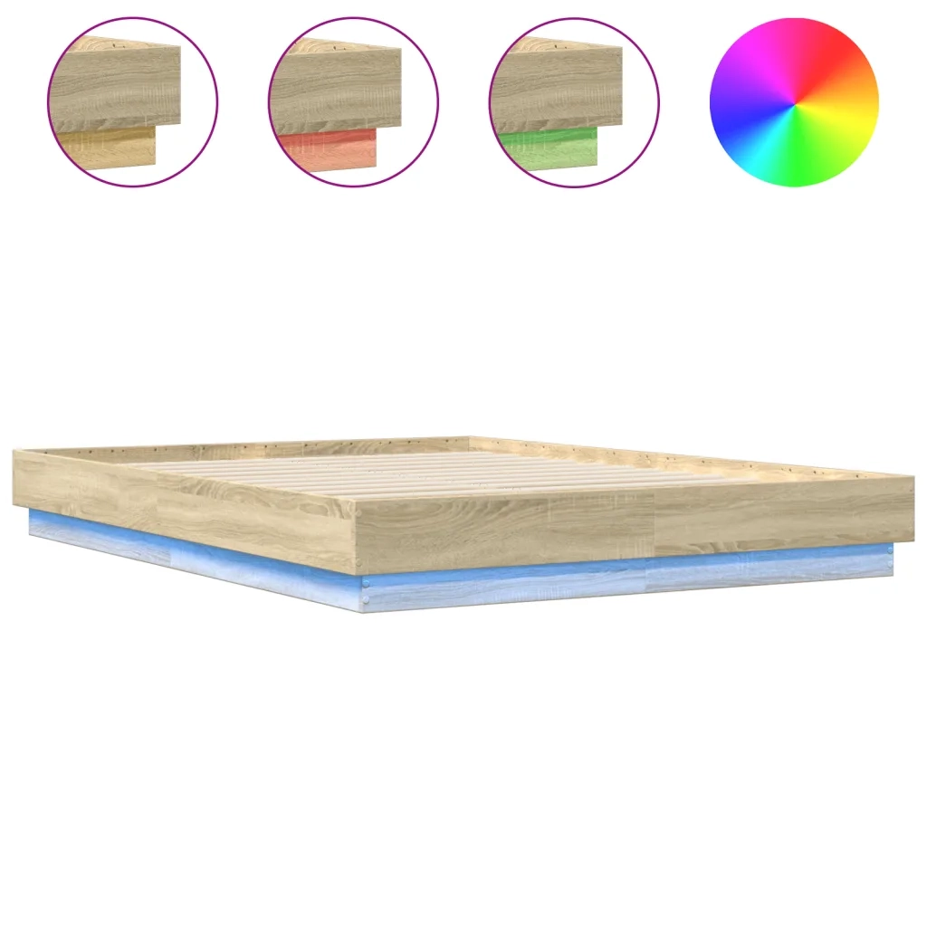 Giroletto con Luci LED-Struttura Letto Rovere Sonoma 150x200 cm