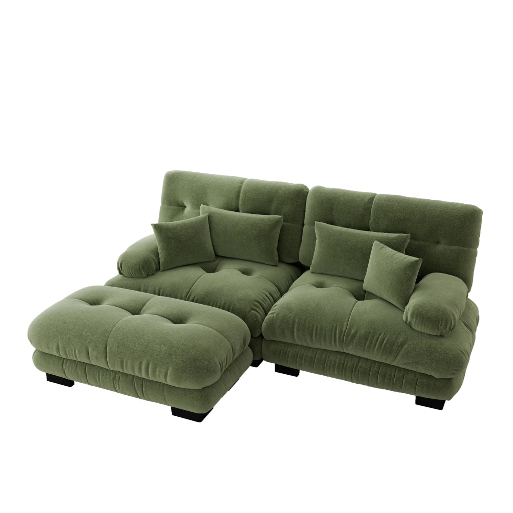 Divano Angolare in Tessuto Chenille ¨C Xylo ¨C Verde, Cuscini, Ottoman, Braccioli