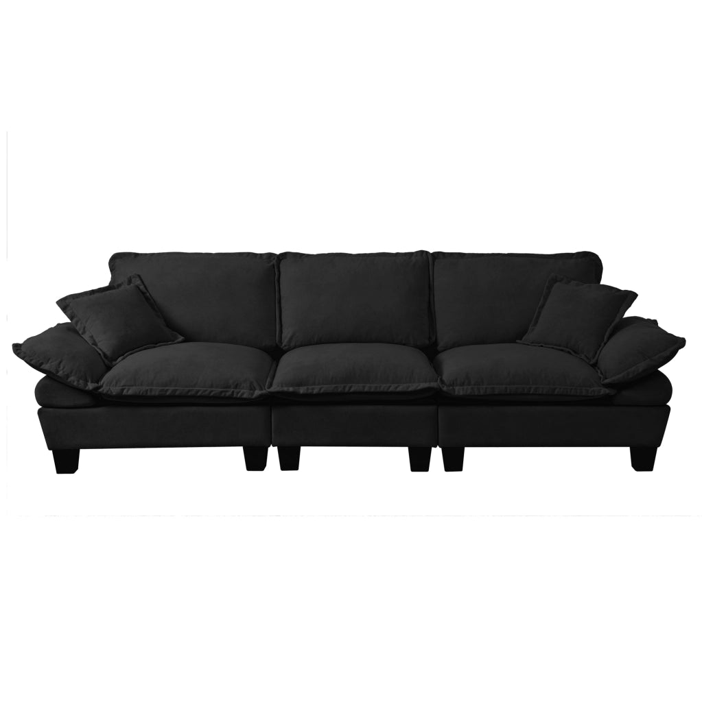 Divano modulare 3 posti 263 cm in ciniglia nera con braccioli rimovibili HOMVRA