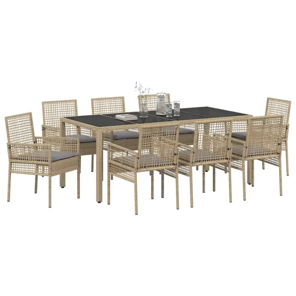 Set da Pranzo per Giardino 9 pcs Beige polyrattan 3334884