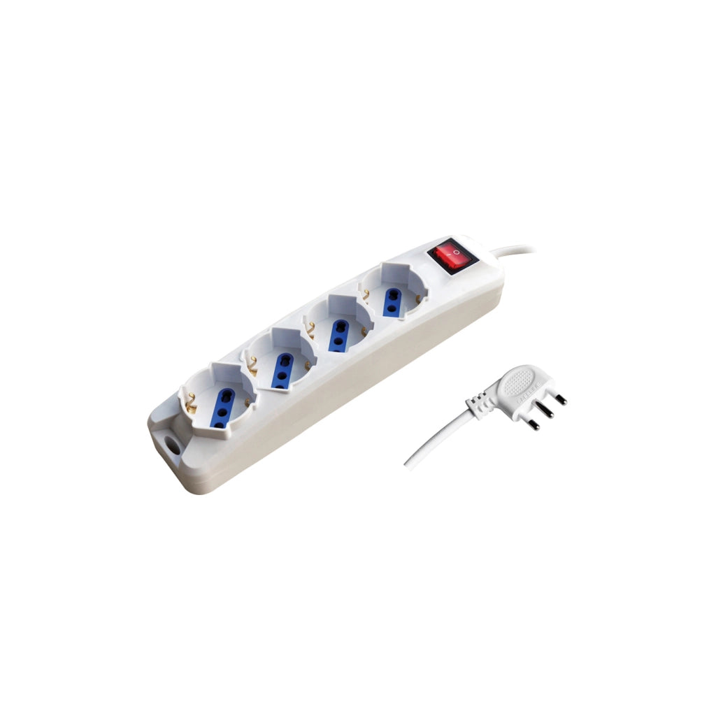 Alcapower Multipresa Elettrica 4 Prese Schuko Bipasso, Cavo 1.5m, Spina Italiana 16A a 90°, Interruttore Luminoso, Massima Potenza 3500W Bianca