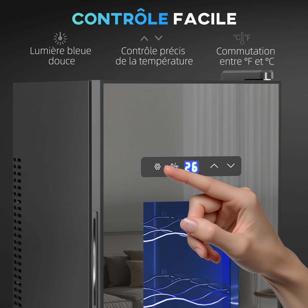 Cantinetta vino 12 bottiglie 30L termoelettrica silenziosa con porta in vetro display digitale e luce LED nero