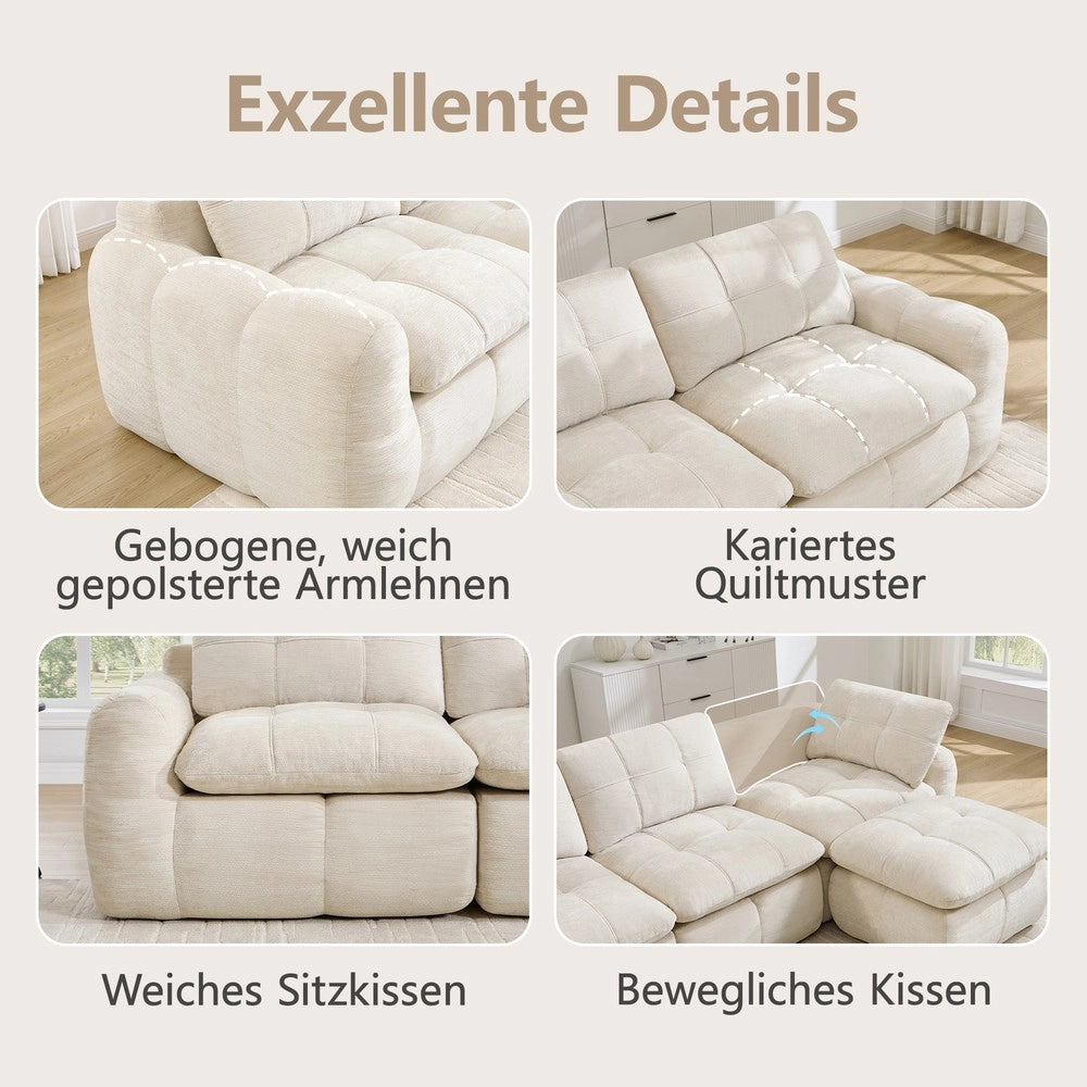 Divano 3 posti ¨C Minimal ¨C Beige tessuto chenille imbottito con cuscini