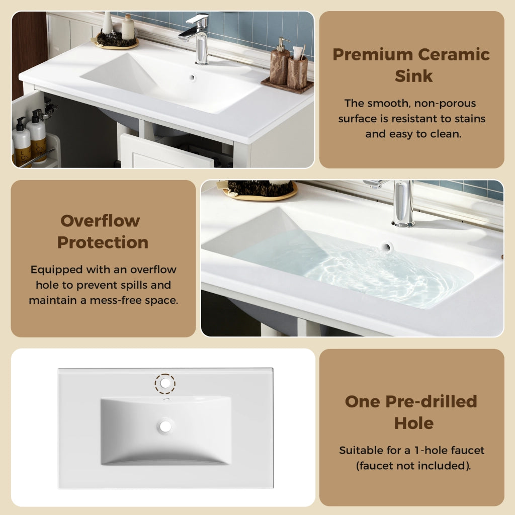 Mobiletto con lavabo in ceramica tre cassetti anta soft close MDF bianco lucido 81 × 47 × 86 cm