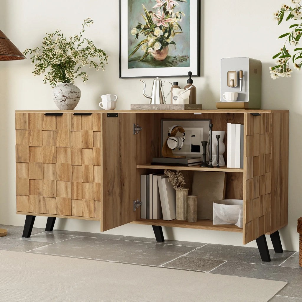 Sideboard moderno con 4 ante, 160,5 x 35,5 x 78 cm, design pratico per soggiorno, camera da letto e sala da pranzo