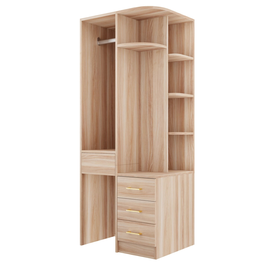 Armadio autoportante con vano appendiabiti ripiani aperti e cassetti in MDF 70 × 55 × 175 cm