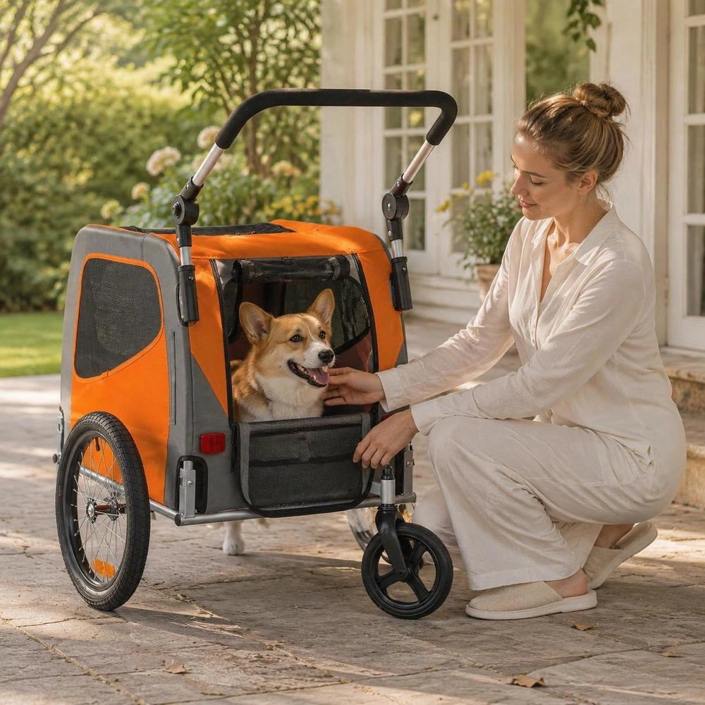 Dog Bike Trailer, Carries Up To 30 Kg, 2-in-1 Bike Carrier For Pet Strollers, Easily Foldable Frame With Quick-release Wheels, Universal Bike Hitch, Reflectors