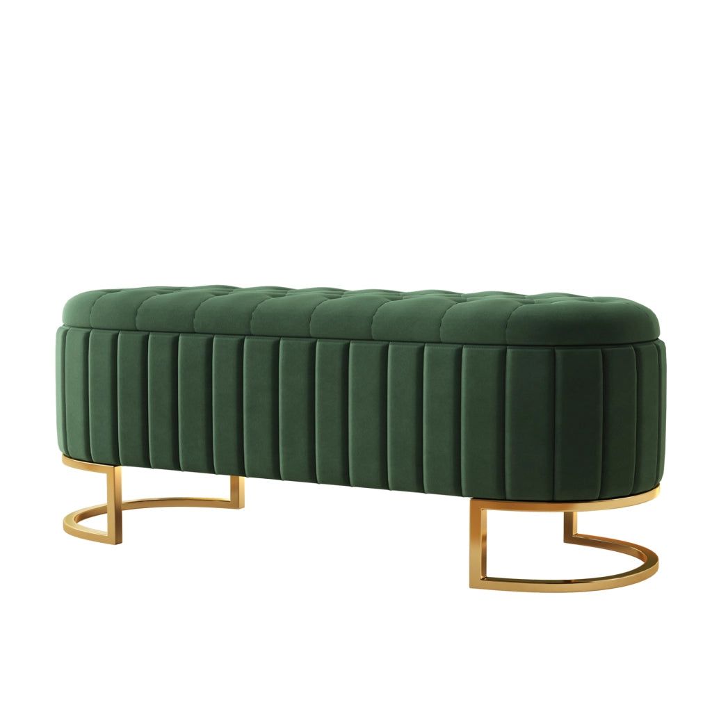 Panca Contenitore in Velluto Verde con Seduta Imbottita 120x40 cm