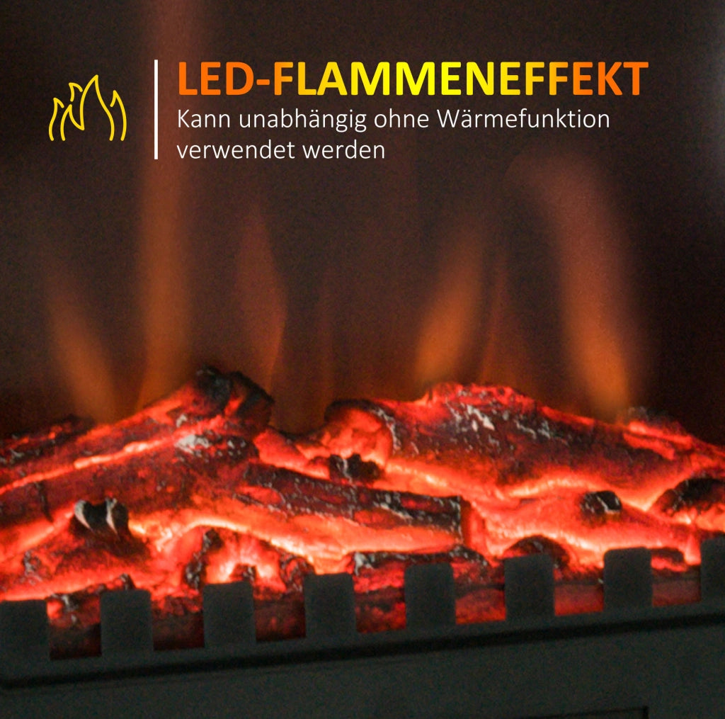 Caminetto elettrico ULEVR 2000 W con fiamma LED, 2 livelli di potenza 1000/2000 W, nero
