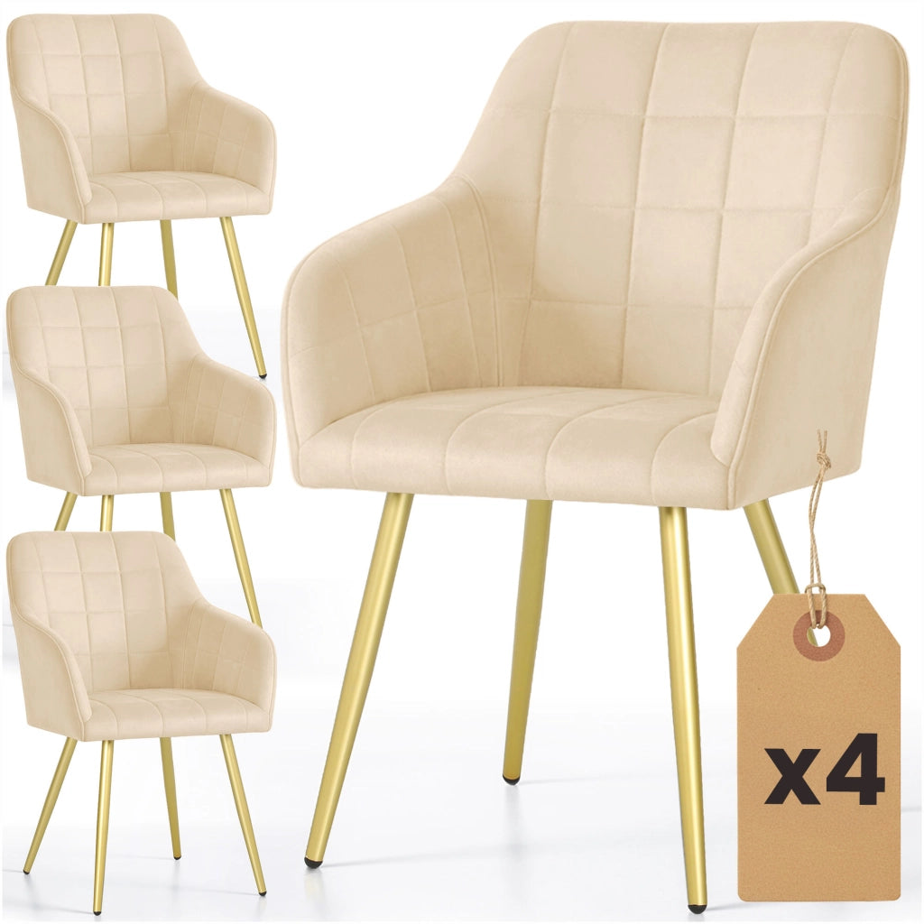 Set di 4 Sedie imbottite con cuciture quadrate LUXANO Beige gambe oro