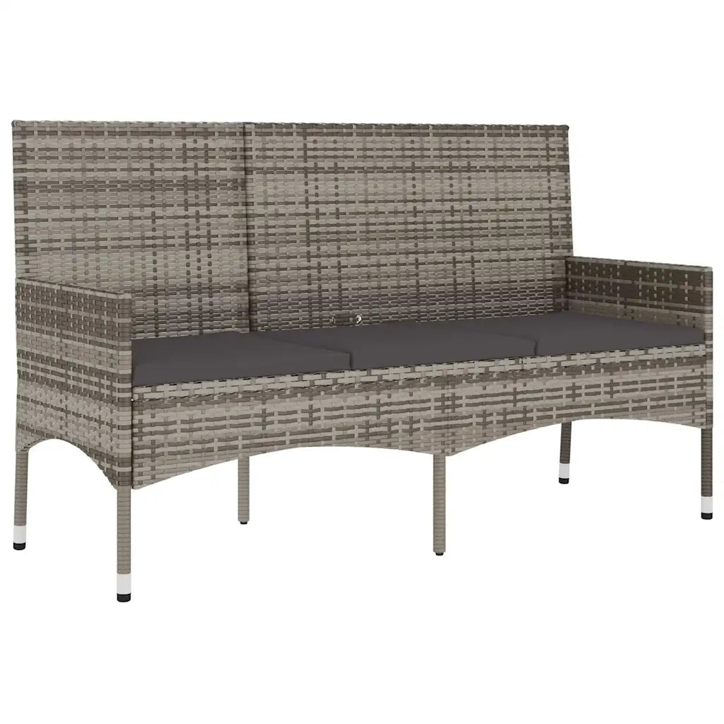 Panca da Giardino a 3 Posti con Cuscini in Polyrattan Grigio 319493