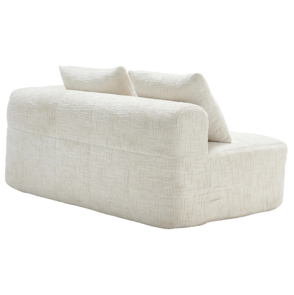Divano 2 posti beige con chaise lounge, tessuto chenille, cuscino incluso e tasche laterali