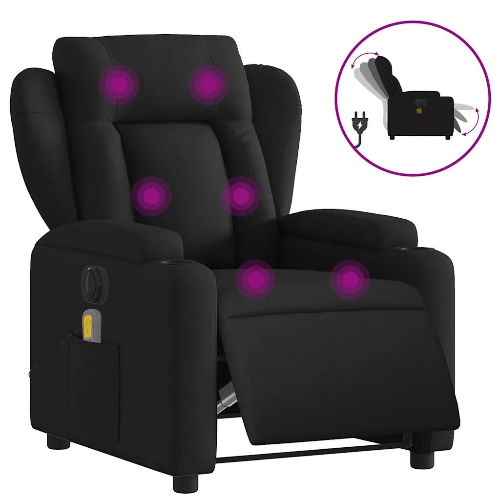 Poltrona Massaggiante | Sedia Relax Reclinabile Elettrica Nera in Tessuto