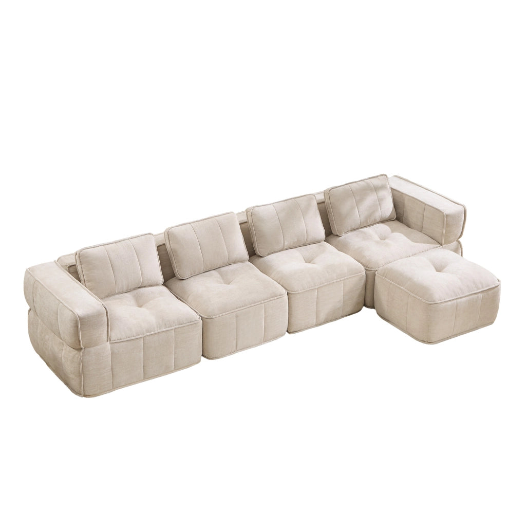 Divano angolare modulabile 4 posti 344x162x67 cm beige con pouf