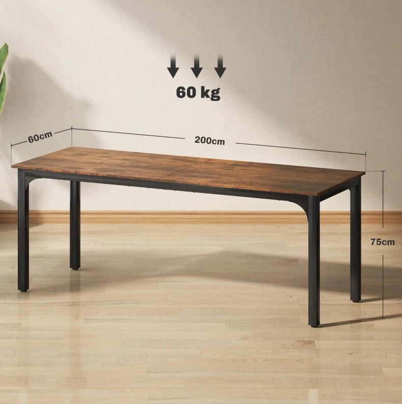 Scrivania da ufficio in stile rustico industriale, 200x60x75 cm, piano in truciolato melaminico marrone