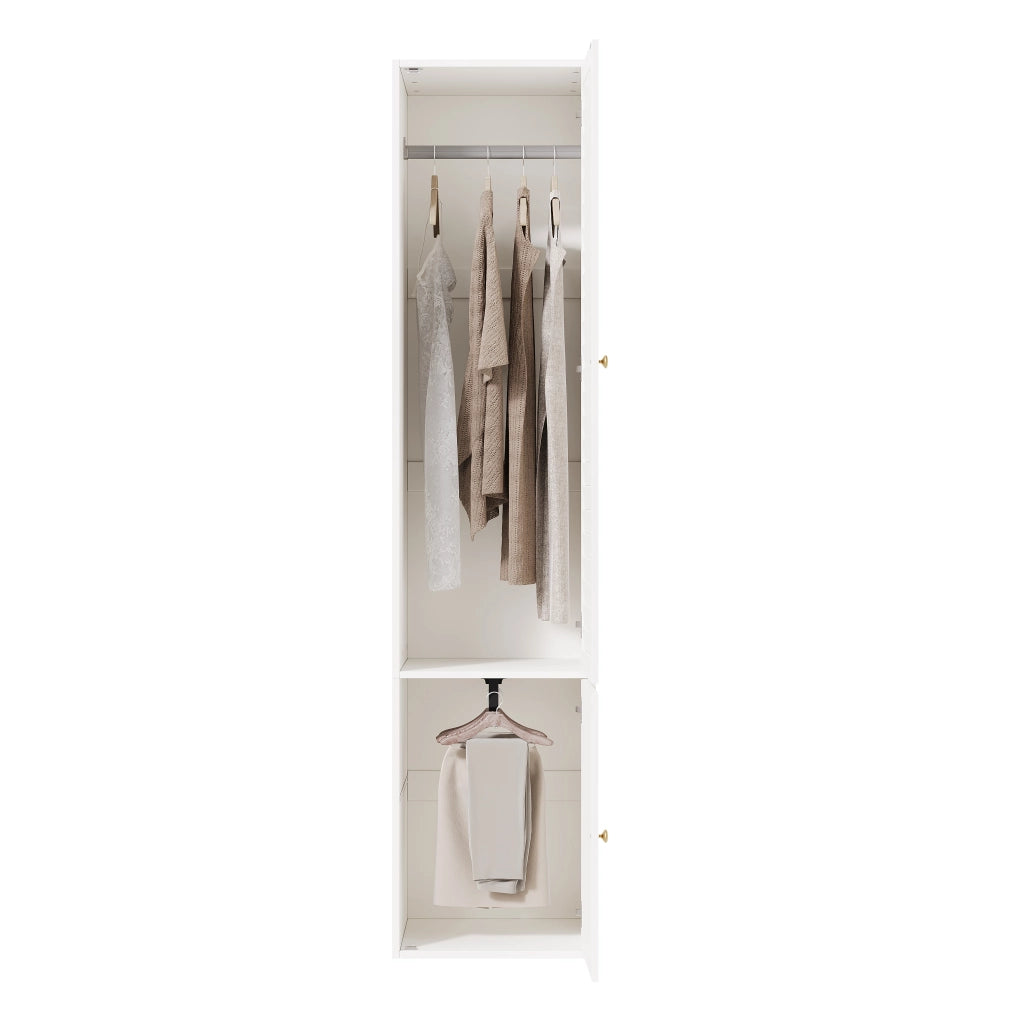 Armadio alto a un'anta con porta a lamelle; appendiabiti e 3 vani; 45x50x200 cm bianco
