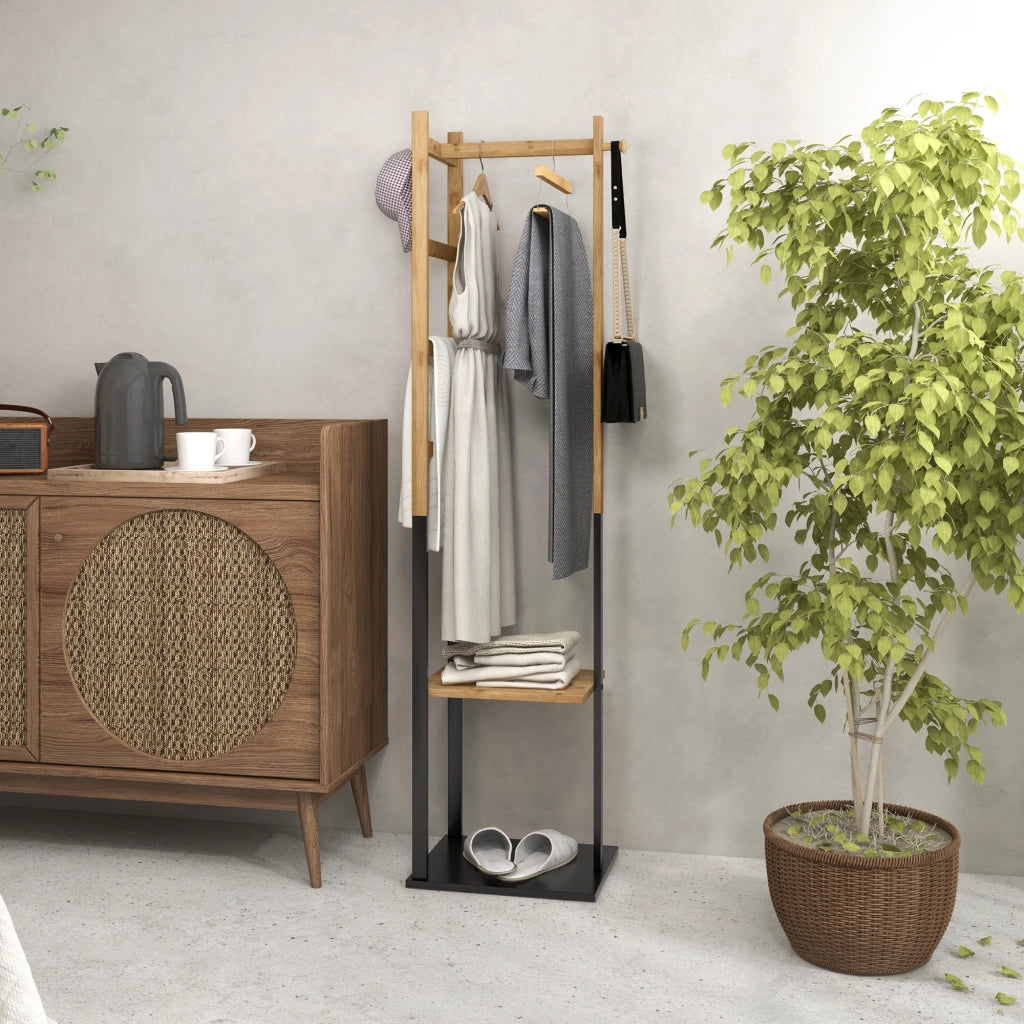 Appendiabiti da Terra con Ripiani ¨C Minimal ¨C Legno e Nero