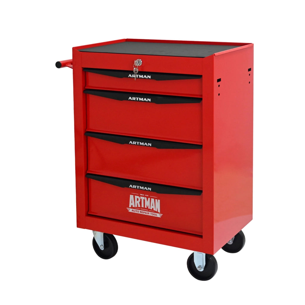 Carrello portautensili in acciaio con 4 cassetti e ruote, 60x33x77,5 cm, rosso e nero