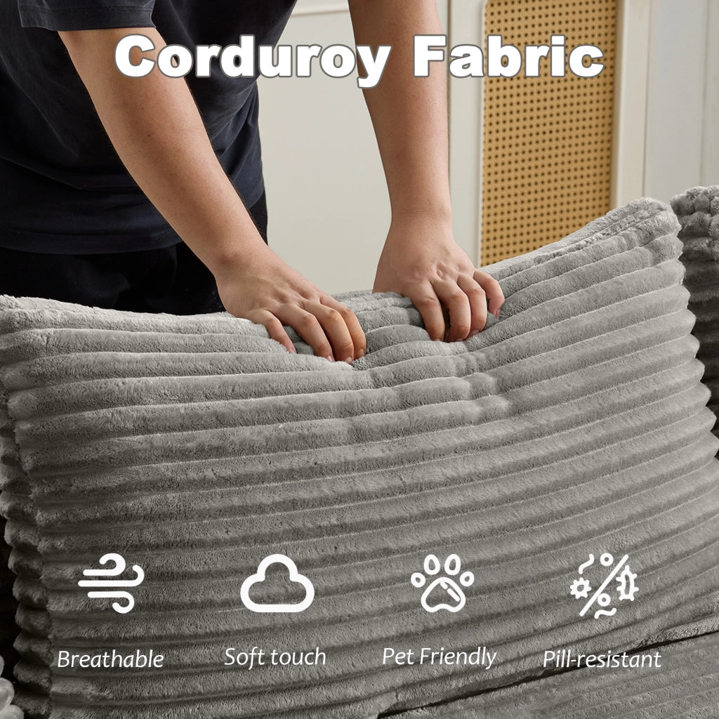 Divano angolare modulare con chaise longue ¨C Xylo ¨C tessuto velluto grigio con seduta profonda
