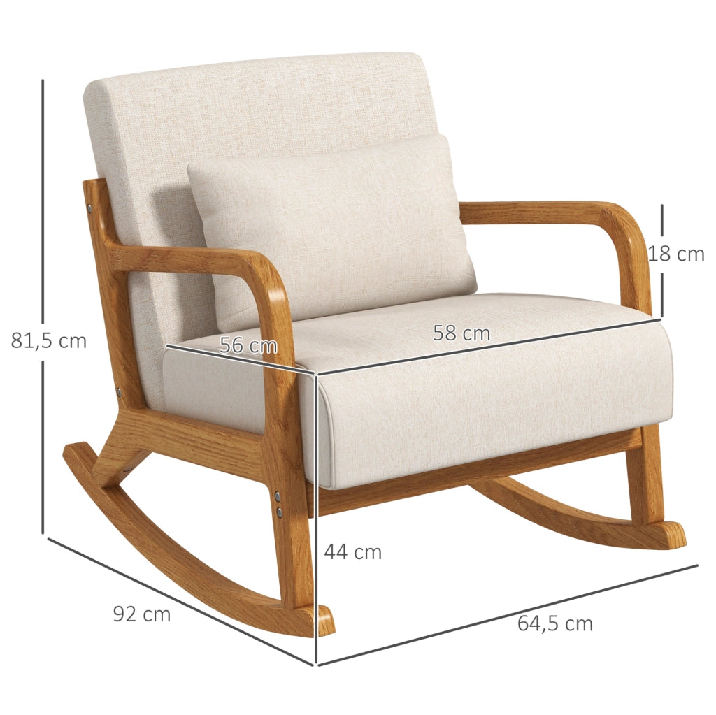 Sedia a dondolo imbottita ULEVR 64,5x92x81,5 cm con braccioli e supporto lombare rimovibile, bianco crema