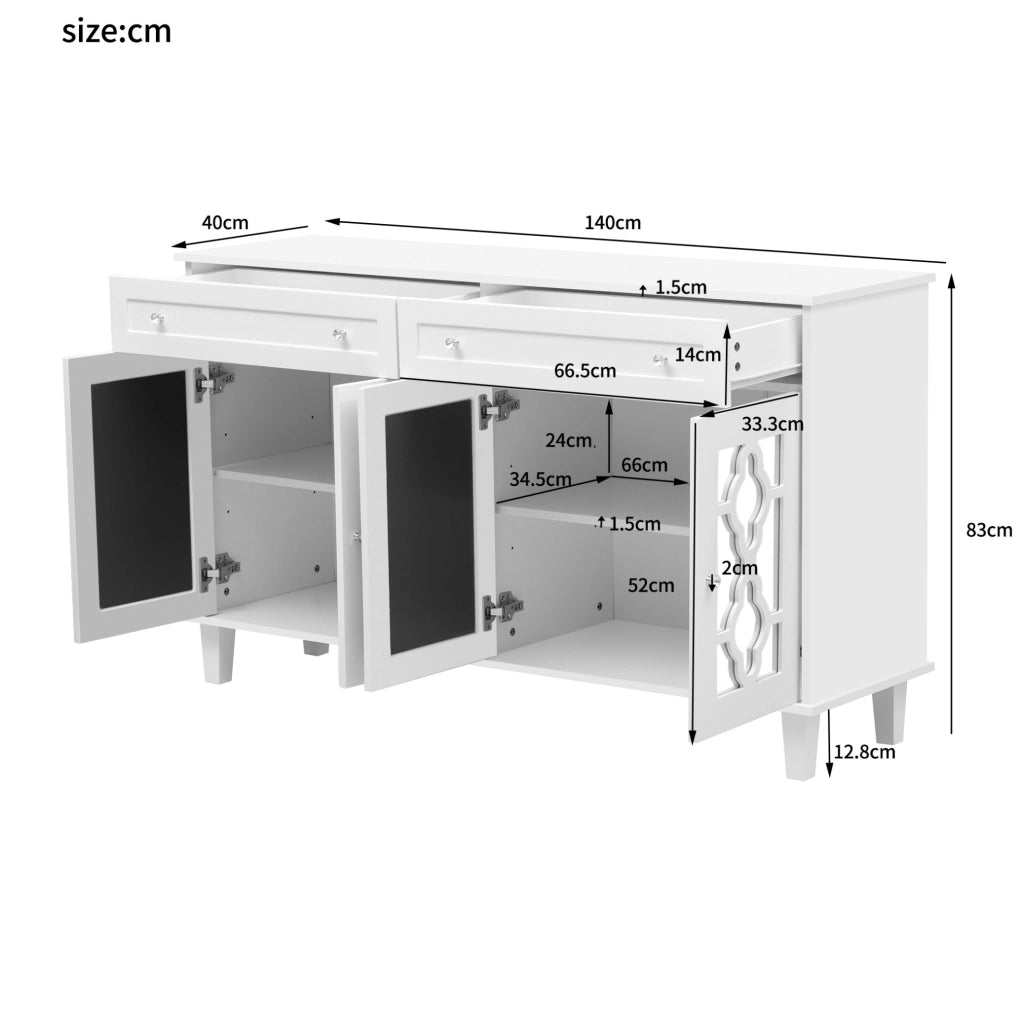 Credenza a specchio con ante, cassetti e ripiani regolabili