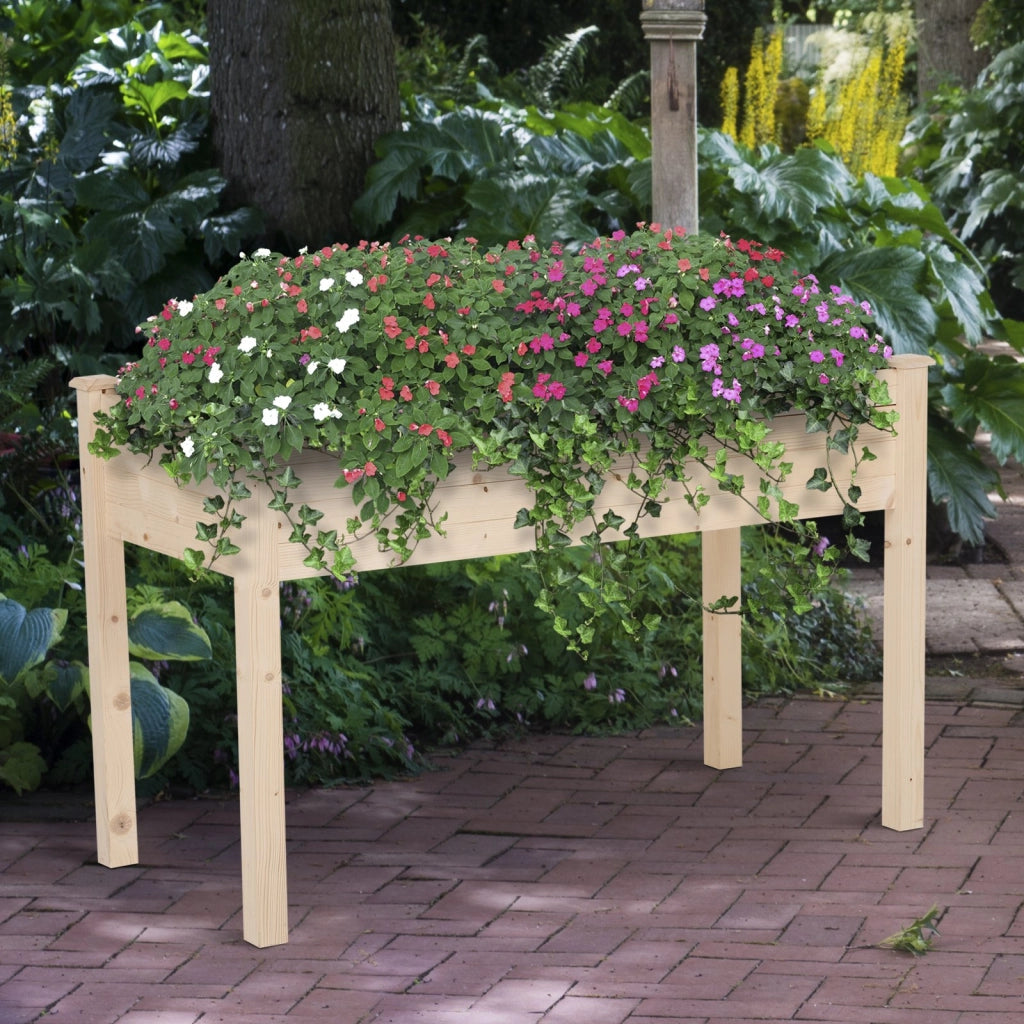 EasyComfort Letto per Orto Rialzato, Orto Urbano Pensile Tavolo Porta Piante con Fodera in Tessuto per Giardino, 122.5x56.5x76cm, Legno