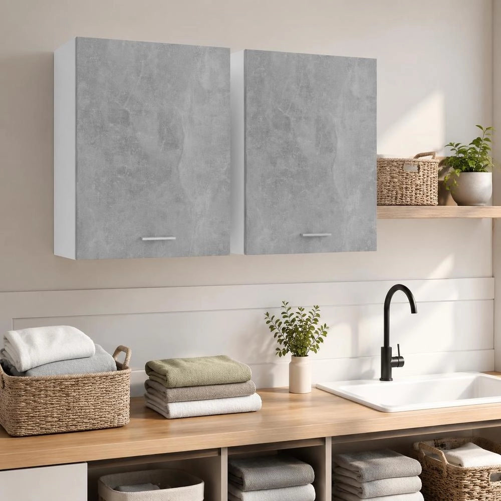 Wall Cabinets, 2 Pieces, Lyon Concrete Grey, 50x31x60 Cm, Wood-based Material