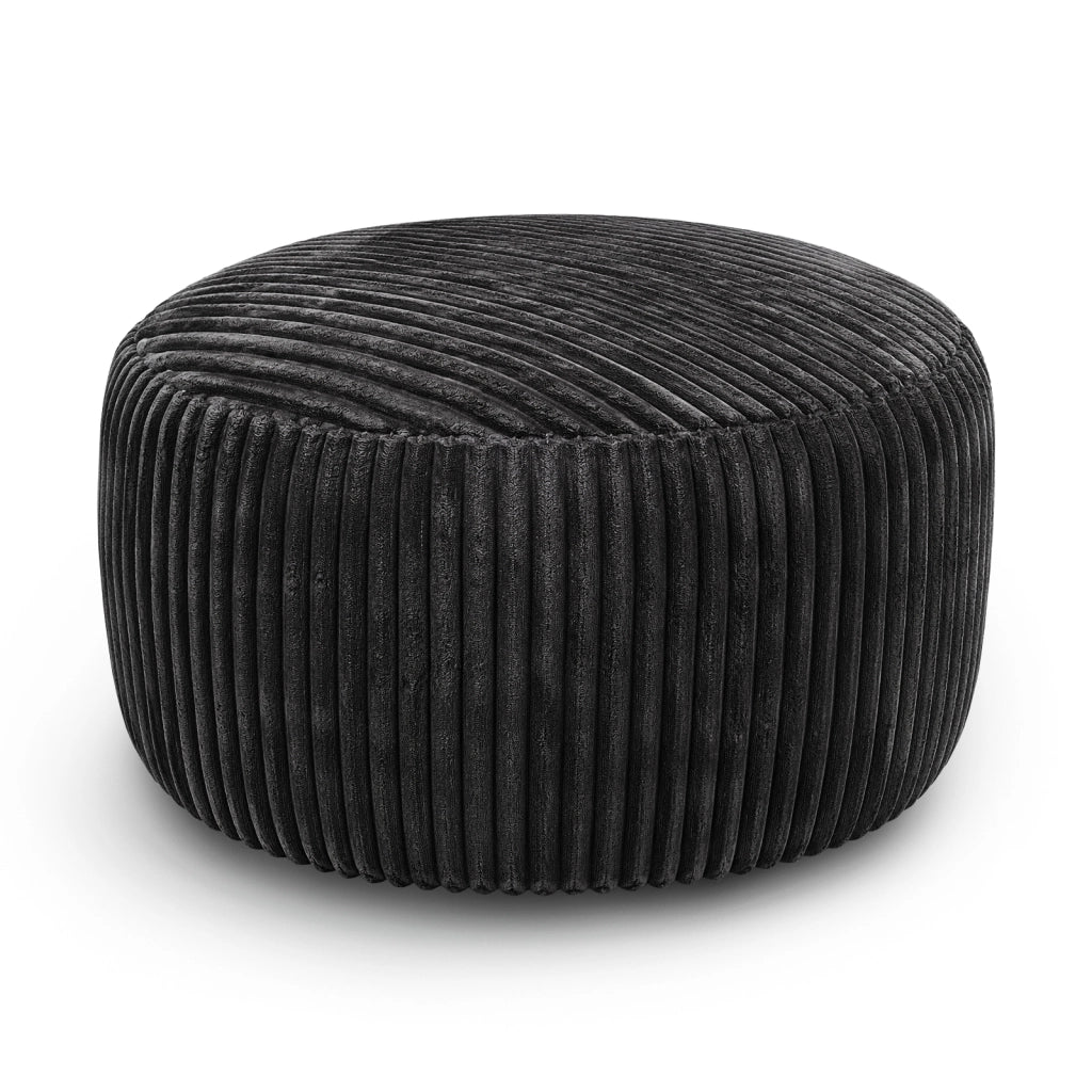 Pouf a sacco rotondo in velluto a coste nero con cubi di memory foam per soggiorno camera e ufficio