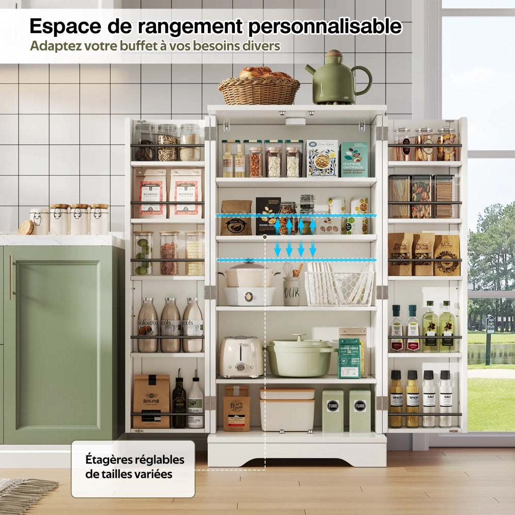 Armadio da cucina bianco 120x60x40 cm, 2 ante con ripiani regolabili e vani porta, luce LED a sensore, per cucina, sala da pranzo o soggiorno