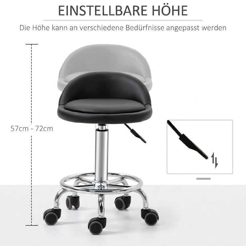 Sedia da Ufficio con Ruote Set da 2 con Schienale, Altezza Regolabile e Poggiapiedi, in Ecopelle, Nero, 38 × 38 × 57-72 cm