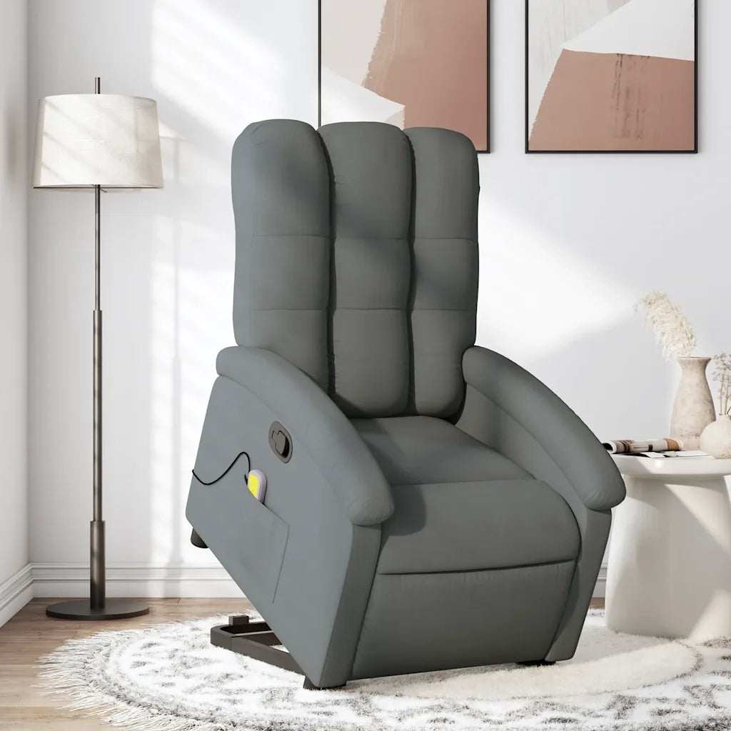 Poltrona Alzapersona Massaggi Reclinabile Grigio Scuro Tessuto