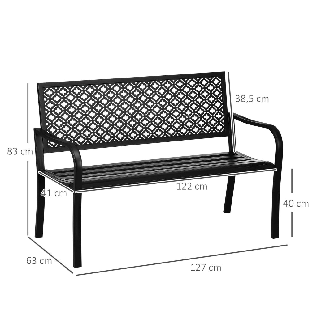 Panchina da giardino 2 posti in acciaio nero 127x63x83 cm