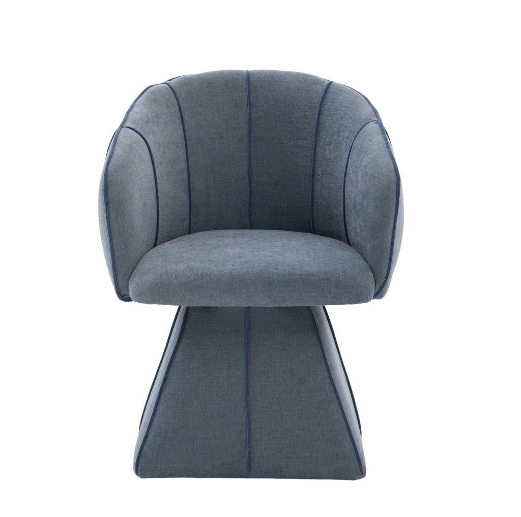 Poltrona girevole 360° in ciniglia blu con schienale alto HOMVRA