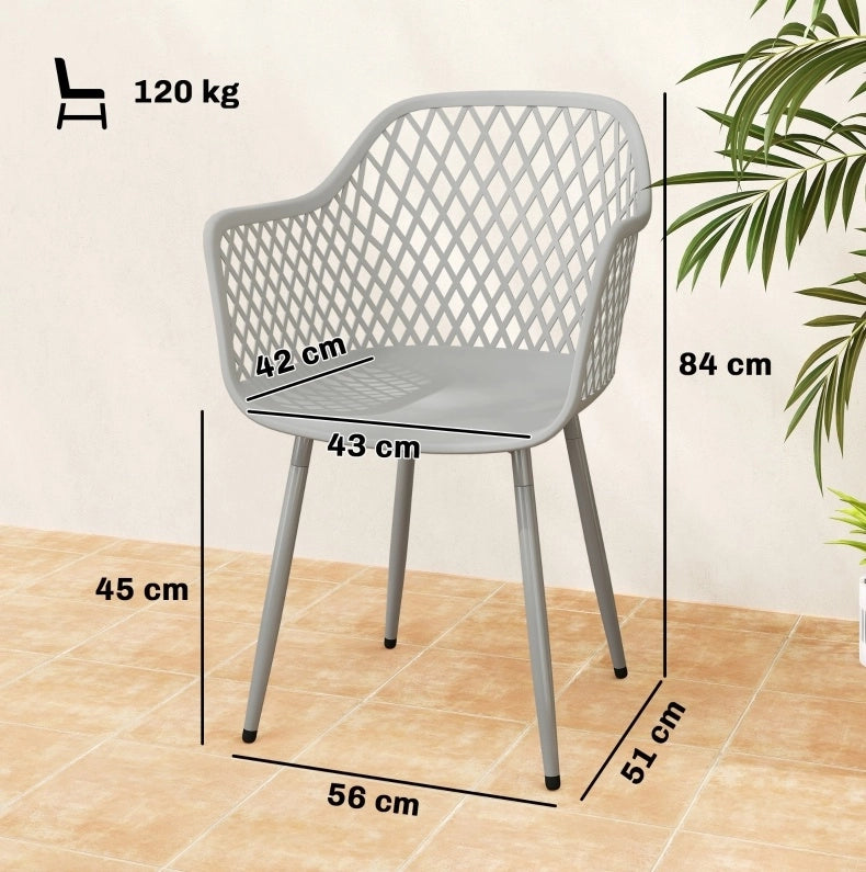 Set di 4 Sedie da Giardino in Plastica Resistente ai Raggi UV con Braccioli e Schienale, Grigio, 56 x 51 x 84 cm