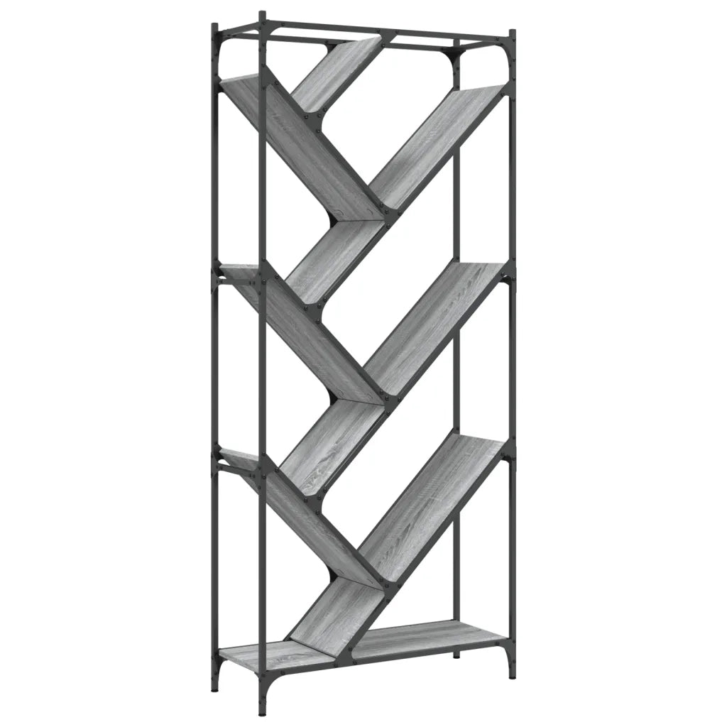 Libreria-Scaffale per Libri-Mobile di Stoccaggio Grigio Sonoma 79x30x180cm Legno Multistrato e Metallo