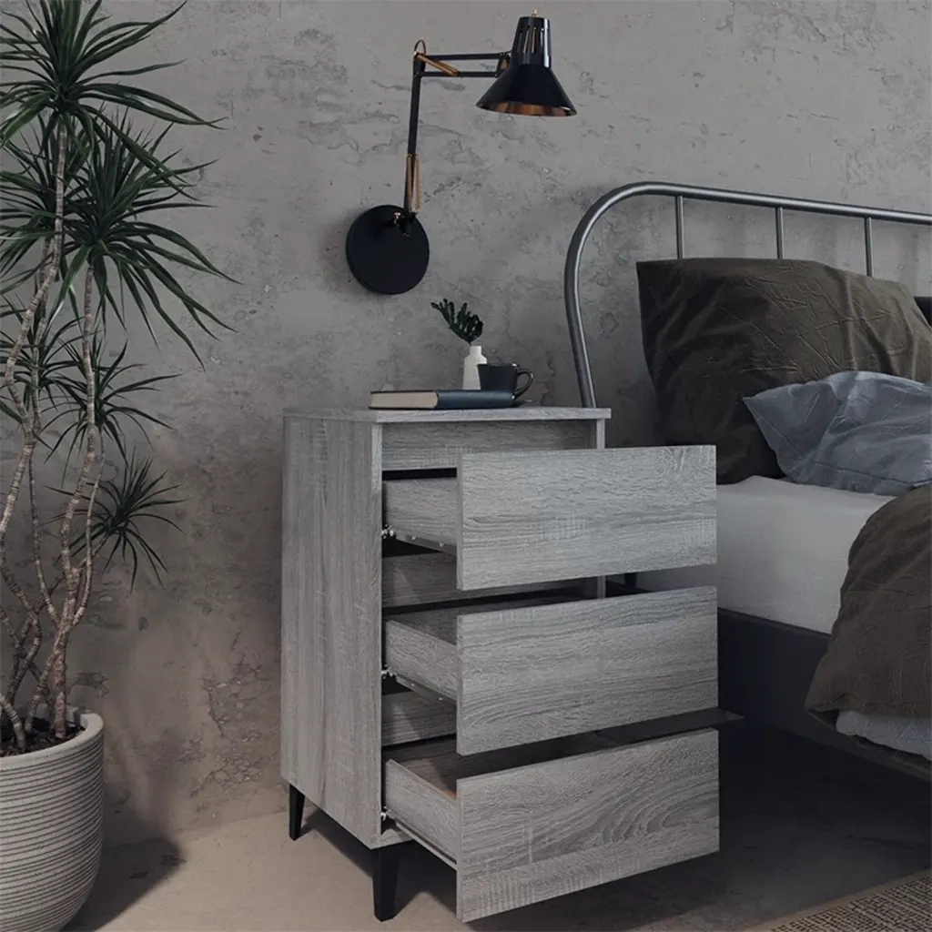 Comodino | Armadio da Notte | Mobiletto da notte con Gambe in Metallo Grigio Sonoma 40x35x69 cm