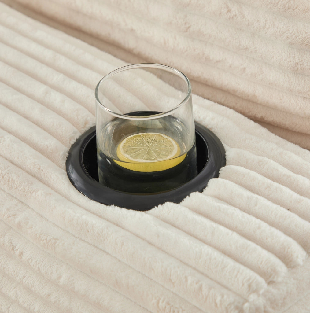 Divano modulare 322x161x75 cm in velluto a coste beige con tasche laterali
