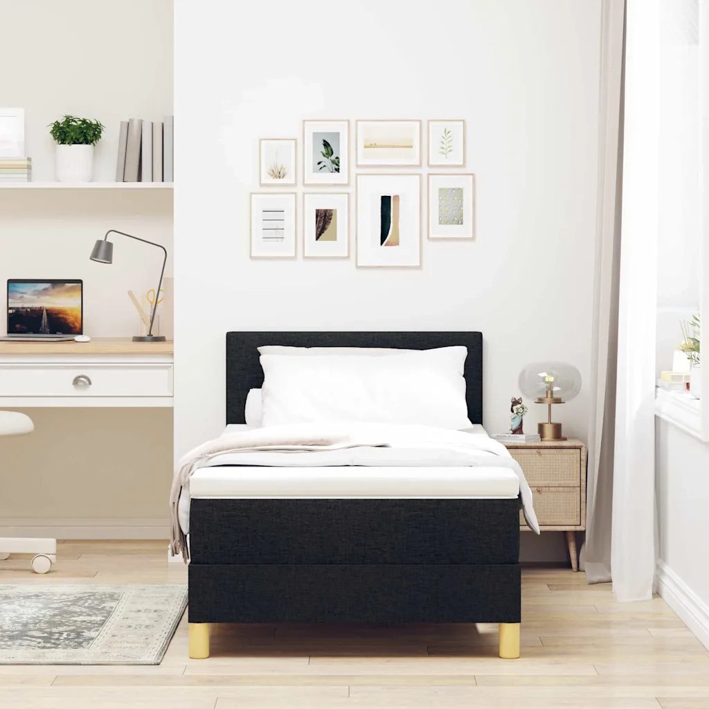 Letto a Sorgente LED con materasso Nero 100 x 200 cm Tessuto
