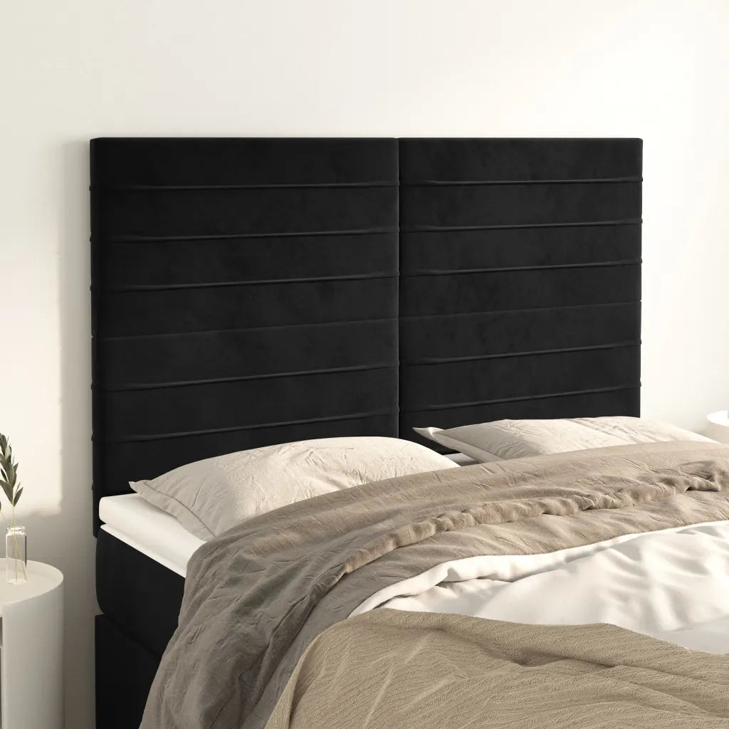 Testiera | Testata Nera 144x5x118/128 cm Velluto