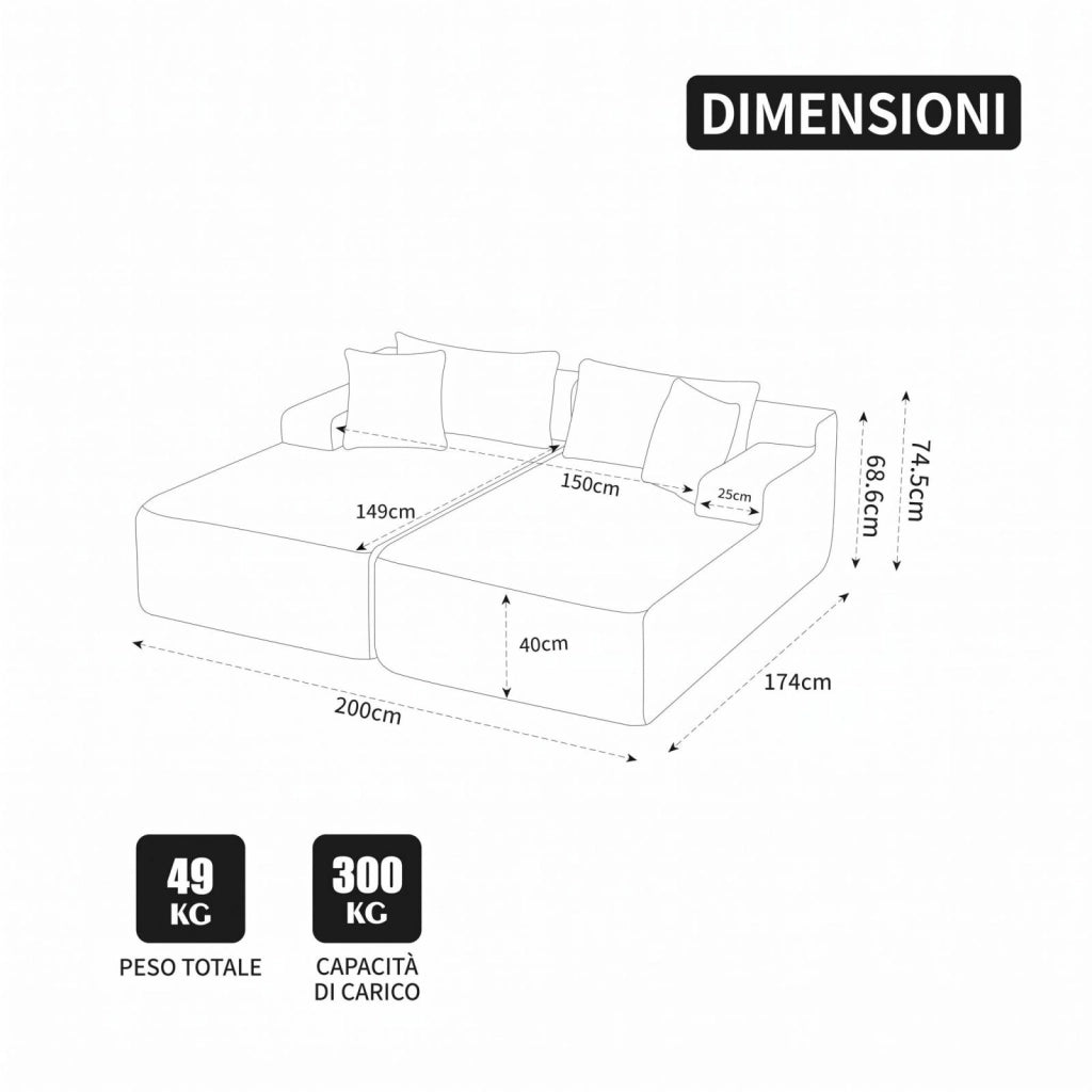 Divano modulare, divano compatto, divano in ciniglia, schiuma ad alta elasticità 30D, base antiscivolo, 2 posti, grigio