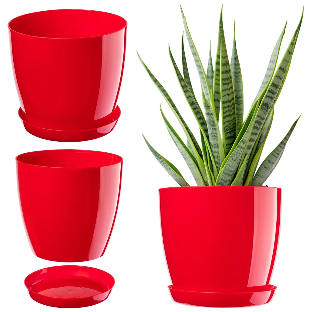 Vaso da fiori KADAX con sottovaso e coperchio in plastica, 20 cm, fiori rossi Kadax