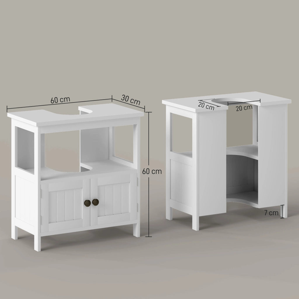 Mobile Sottolavabo con 2 Ante e Ripiano Aperto ¨C zephmum ¨C Bianco 60x30x60 cm