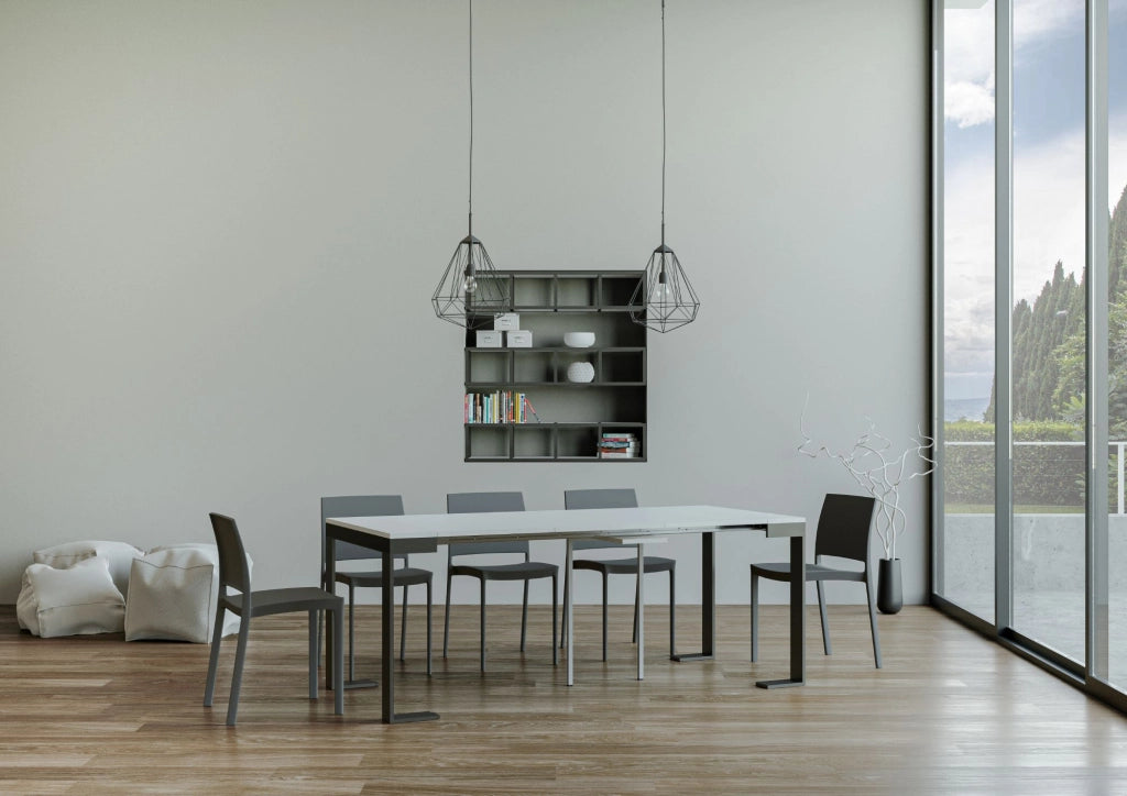 Consolle allungabile 90x40/196 cm Tekno Small Evolution Bianco Frassino telaio Antracite
